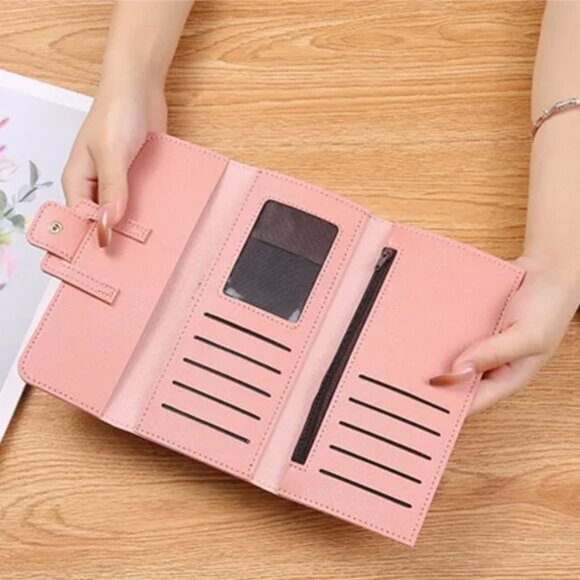$10 ADD ON ITEM- Pink Leather Clutch Trifold Long Wallet Card Holder Coin Purse - Picture 5 of 10